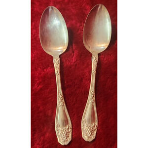 Lot 2: Antique R. C. Co. Grape Pattern Serving Spoons Silver Plated